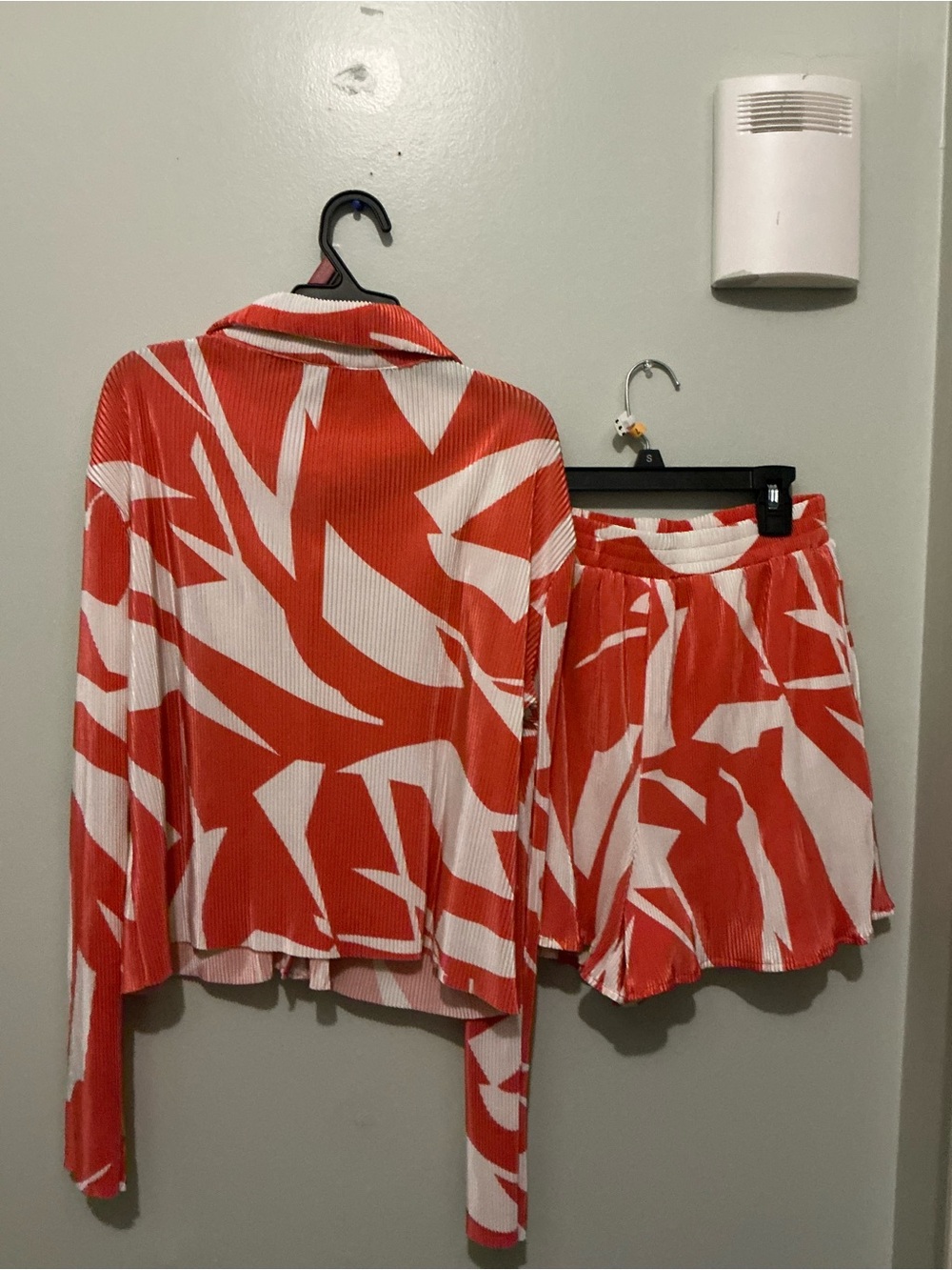Celeste Coral and White Pleated Top